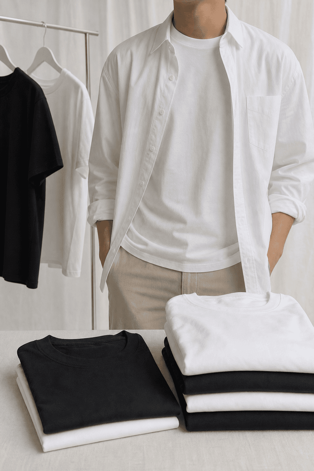 Áo thun và sơ mi cotton trắng đen